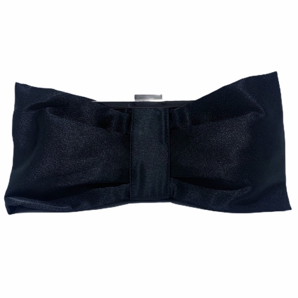 Black Satin Evening Clutch Bag with Thin Silvertone Shoulder Chain Strap - Picture 2 of 7